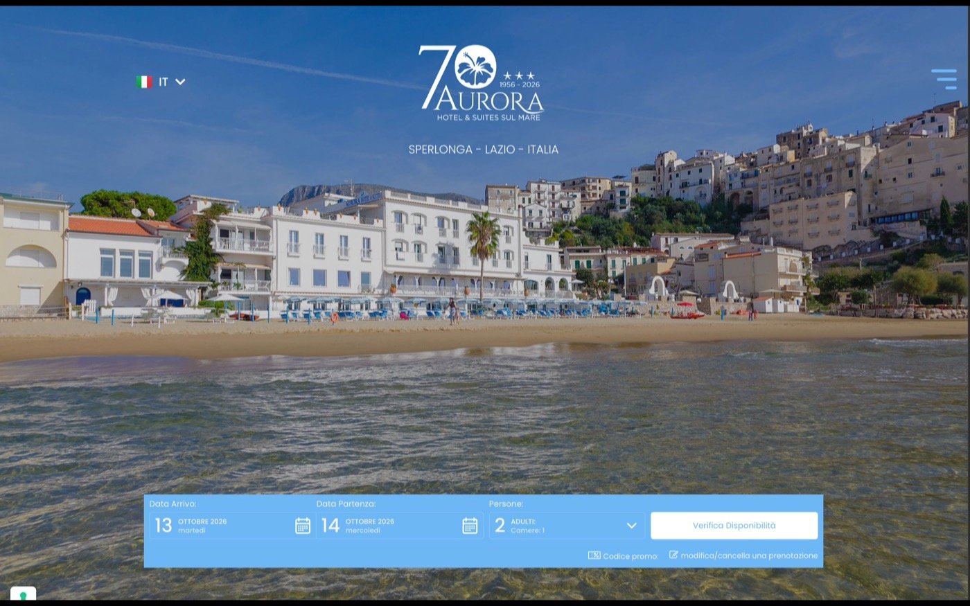 Sito dell'Hotel Aurora dopo il restyling: home