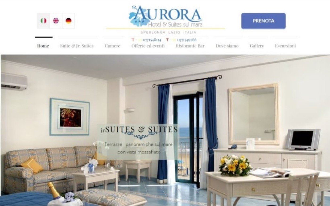 Sito dell'Hotel Aurora prima del restyling: home