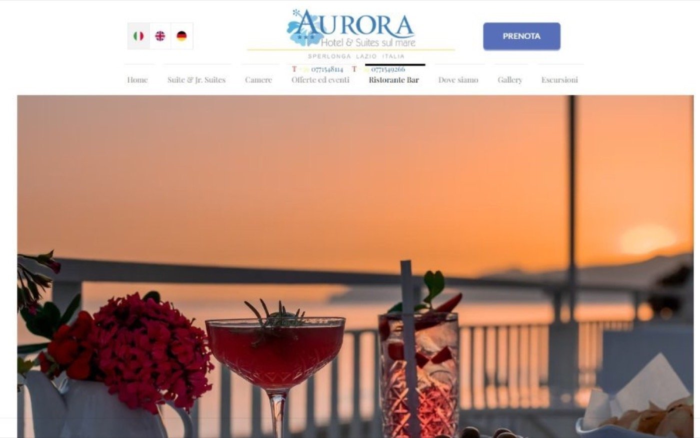 Sito dell'Hotel Aurora prima del restyling: servizi