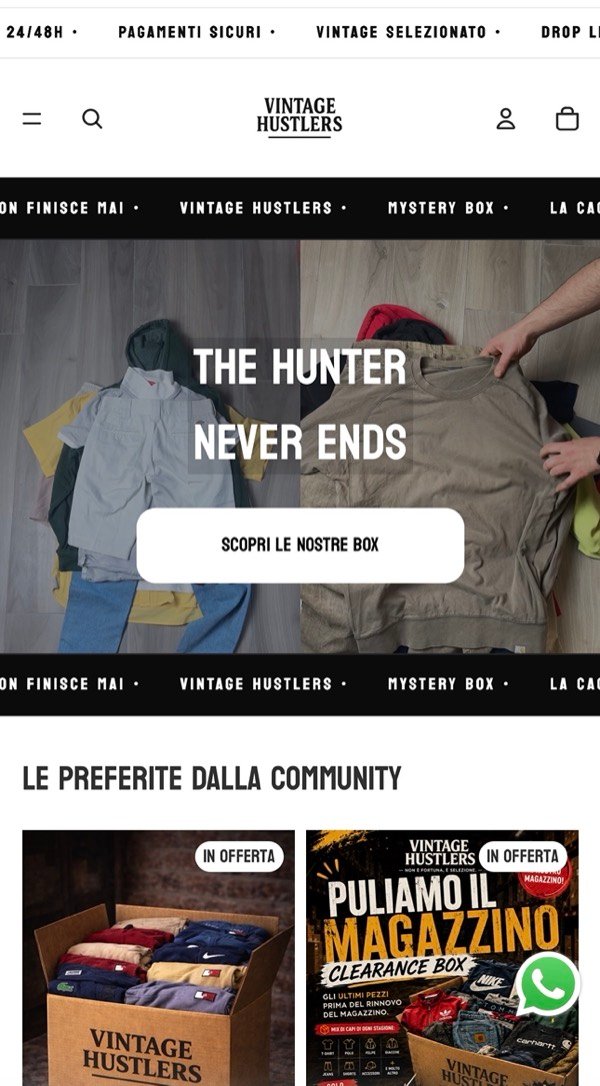 E-commerce Vintage Hustlers da smartphone: home